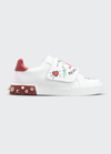 Dolce & Gabbana Girl's Portofino Flower Studded Grip-strap Sneakers, Toddlers In Scritte Fdobianco