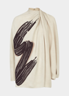 Fendi Brush-print Draped Cady Top In Black