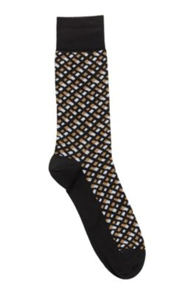 Hugo Boss Monogram-motif Socks In A Mercerised Cotton Blend In Black 001