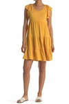 Max Studio Ruffle Cap Sleeve Tiered Jersey Babydoll Dress In Hony0t73-honey-0t73