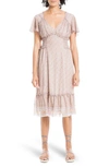 Max Studio Printed Ruffle Short Sleeve Dress In Cream/ Coral Fleur-de-lis