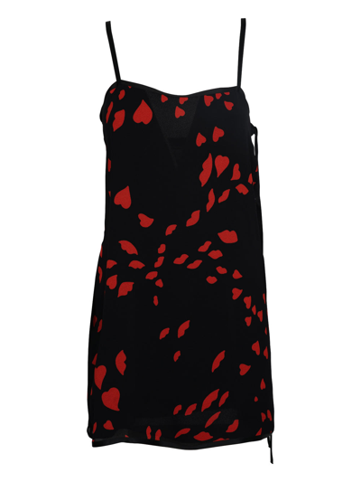 Saint Laurent Hearts & Lips-print Shift Mini Dress In Black
