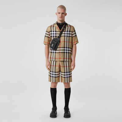 Burberry Short-sleeve Check Silk Shirt In Archive Beige