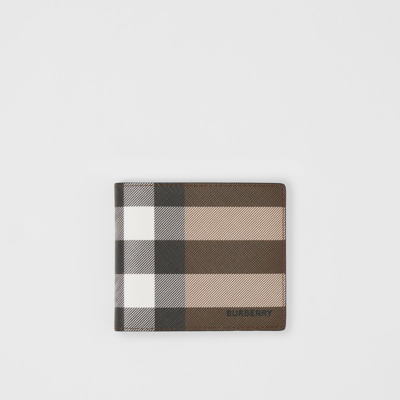 Burberry Check And Leather Bifold Wallet In Dark Birch Brown