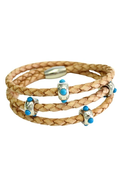 Liza Schwartz Braided Leather Triple Wrap Bracelet In Silver/natural