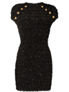 Balmain Tweed Button-embellished Mini Dress In Nero