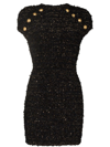 Balmain Button-embellished Metallic Bouclé-tweed Mini Dress In Black