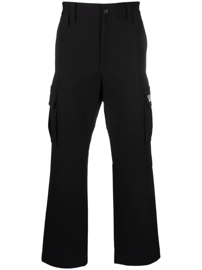 Versace Greca-patch Straight Trousers In Black