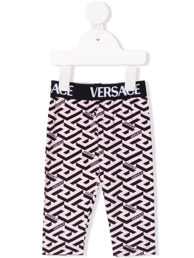 Versace Babies' All-over Logo Print Leggings In Pink