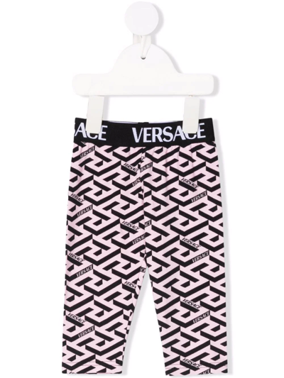 Versace Babies' 大面积logo印花打底裤 In Pink