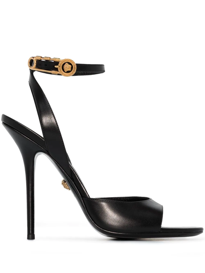 Versace Safety-pin 130mm Sandals In Black