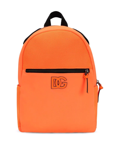 Dolce & Gabbana Kids' Logo Plaque Backpack In Orange