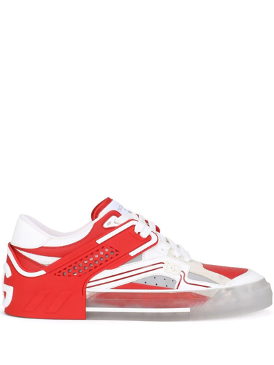 Dolce & Gabbana Transparent Cut-out Sneakers In Rosso Argento