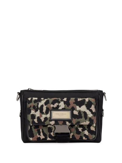 Dolce & Gabbana Leopard Jacquard Crossbody Bag In Black
