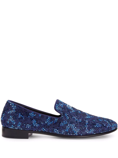 Giuseppe Zanotti Lewis Rhinestone Loafers In Blue