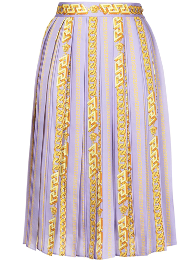 Versace Chain Print Pleated Midi Skirt In Orchid