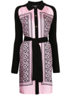 Versace Knit-paneled Logo-print Silk And Cotton-blend Twill Mini Shirt Dress In Pink