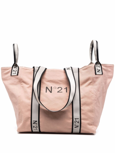 N°21 Logo-jacquard Cotton Tote Bag In Nude