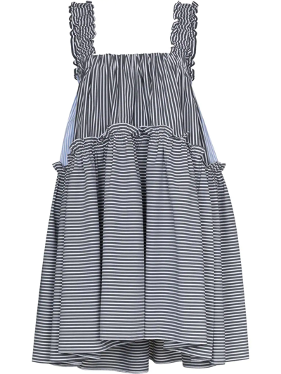 Brøgger Olive Striped Flared Dress In Black/blue