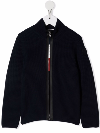 Moncler Kids' Ribbed-knit Cotton Bomber Jacket In Blue