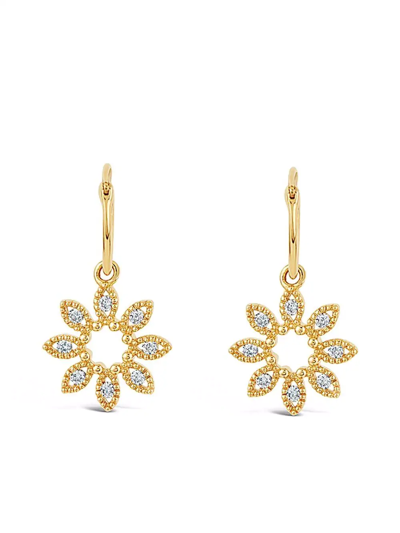 Dinny Hall 14ct Gold Diamond Jasmine Flower Drop Hoop Earrings