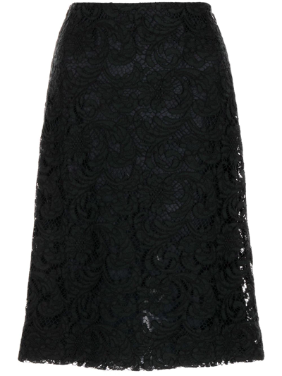 Pre-owned Prada 2000s Baroque-lace Pencil Skirt In Black