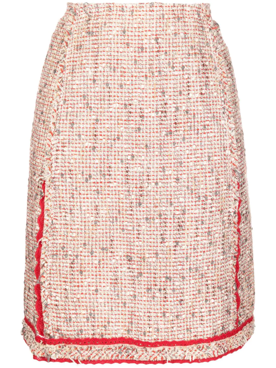 Pre-owned Prada 2000s Woven Straight-cut Skirt In Red