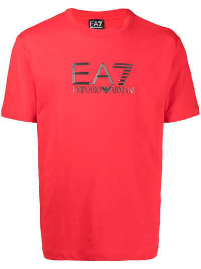 Ea7 Logo-appliqué T-shirt In Red