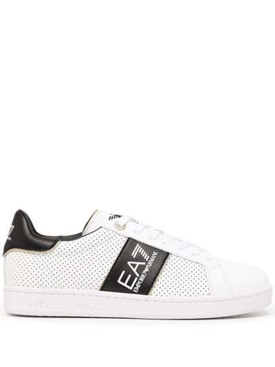 Ea7 Perforated Logo-stripe Low-top Sneakers In White