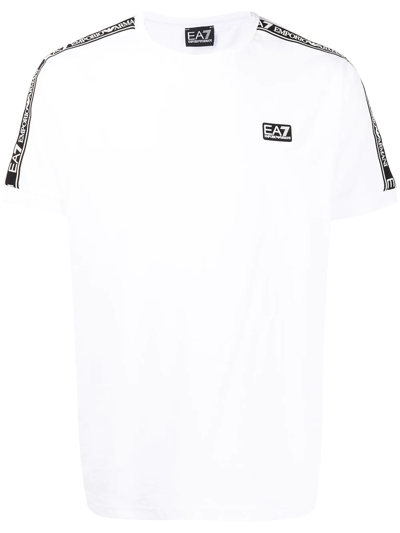 Ea7 Logo Series棉质平纹针织t恤 In White,black