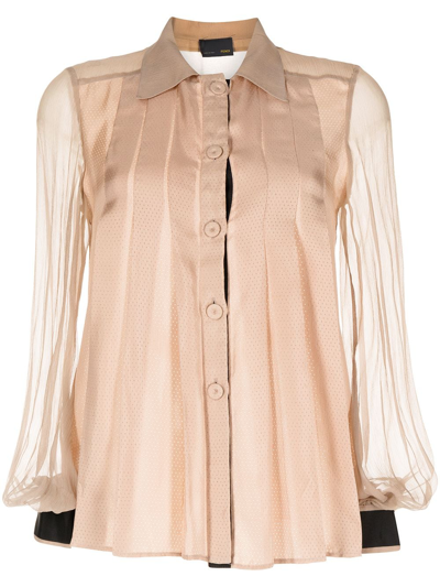 Pre-owned Fendi 2010 Pleated Button-up Silk Shirt In Brown
