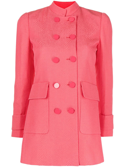 Pre-owned Gucci 2010 Snakeskin-effect Double-breasted Coat In Pink