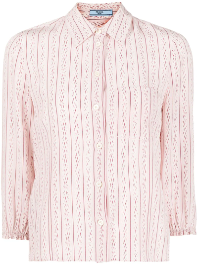 Pre-owned Prada 2010 Striped Button-up Silk Shirt In Pink