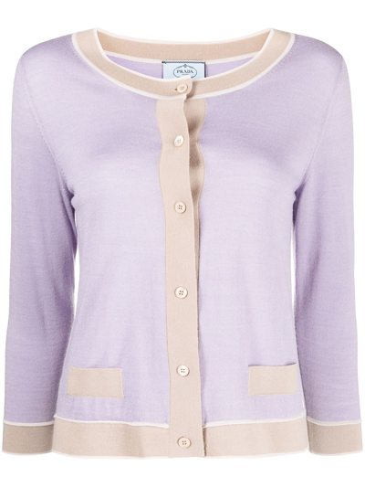 Pre-owned Prada 2010 Two-tone Round-neck Cardigan In Purple