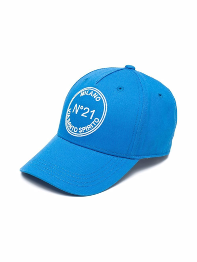 N°21 Kids' Logo Embroidered Cap In Azzurro