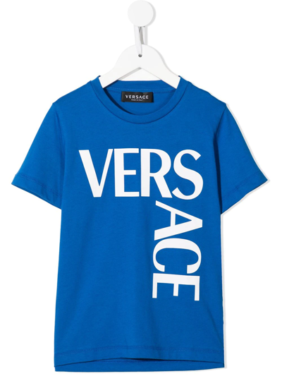 Versace Kids' Logo印花t恤 In Blue