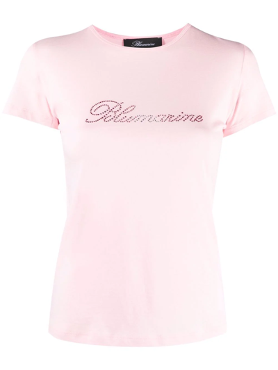 Blumarine Rhinestone-embellished Cotton T-shirt In Fuchsia