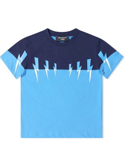 Neil Barrett Kids' Two-tone Lightning Bolt T-shirt In Blue