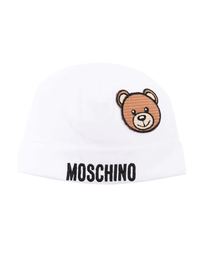 Moschino Kids' Teddy Bear Motif Beanie In White