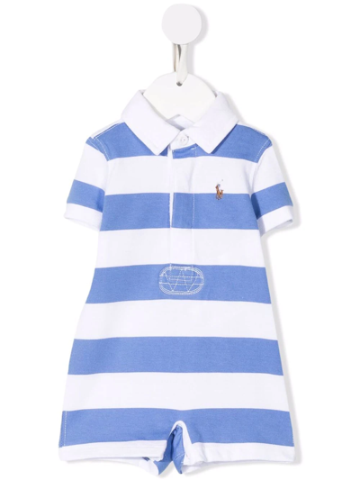 Ralph Lauren Babies' Striped Polo-collar Romper In White