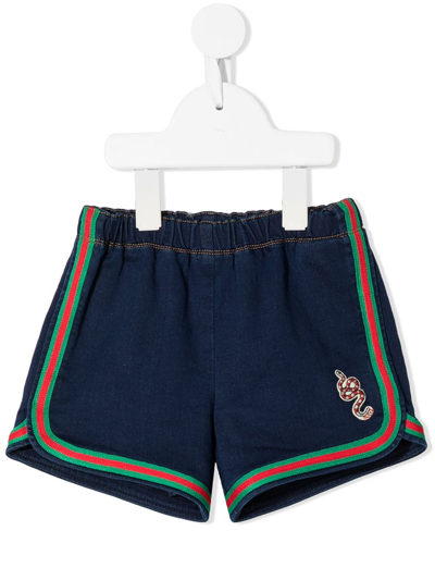 Gucci Babies' Logo刺绣短裤 In Blue