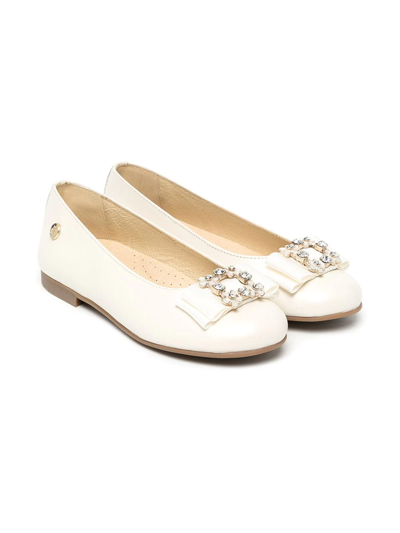 Andanines Kids' Bow-detail Leather Ballerinas In White