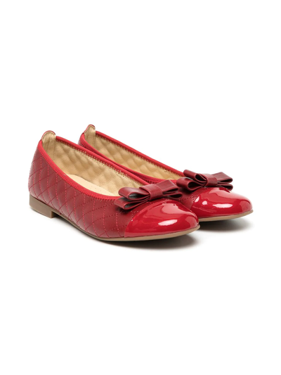 Andanines Teen Quilted Bow Detail Ballerinas In Red