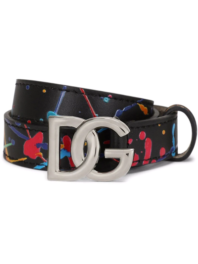 Dolce & Gabbana Kid's Splatter Paint Dg Leather Buckle Belt In Multicolor