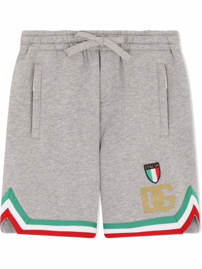 Dolce & Gabbana Kids' Italian Flag Stripe-border Shorts In Grey