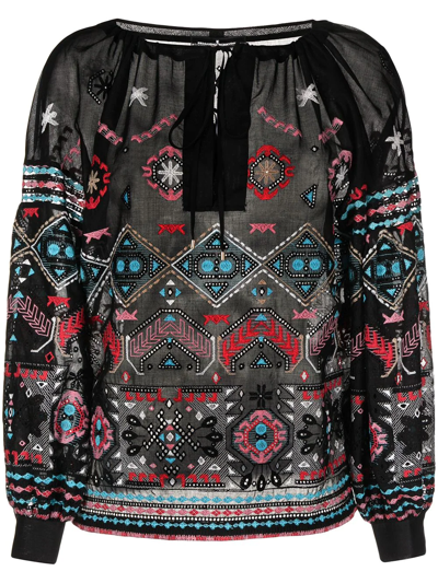 Ermanno Scervino Embroidered Long-sleeve Blouse In Black