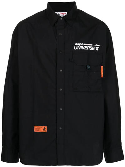 Aape By A Bathing Ape Logo-embroidered Cotton Shirt In Black