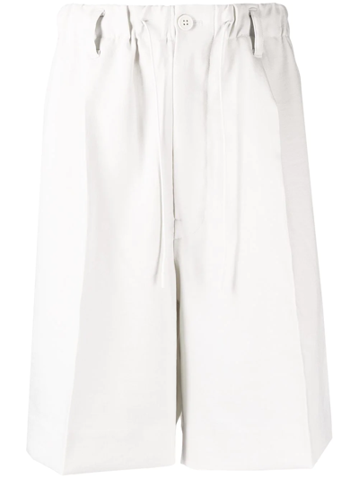 Y-3 Elegant 3 Stripe Relaxed-fit Cotton-jersey Shorts In White