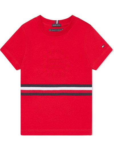 Tommy Hilfiger Junior Kids' Embossed Stripe Logo T-shirt In Red