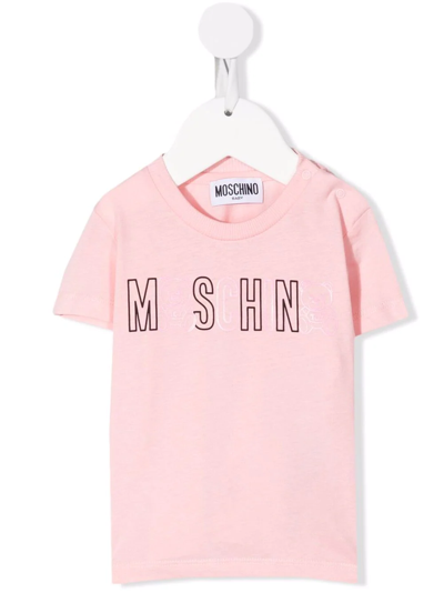 Moschino Babies' Logo-print Cotton T-shirt In Pink